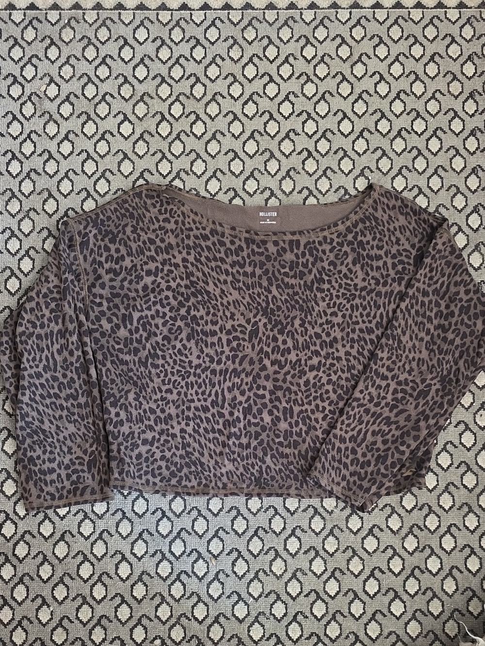 Hollister Brown Leopard Print Long Sleeve Crop Top